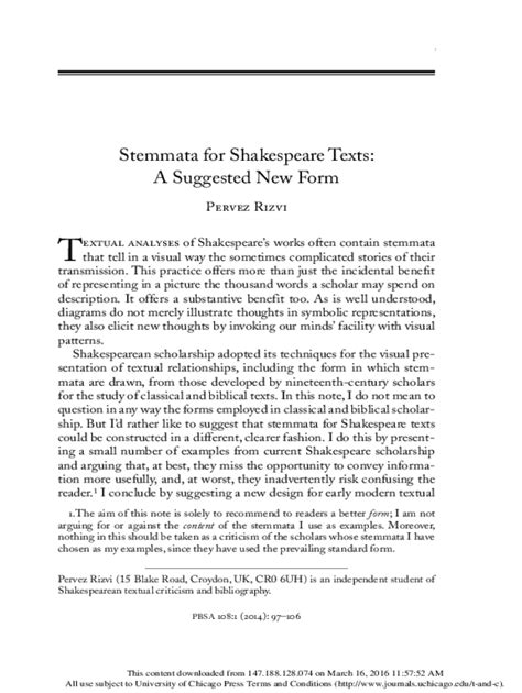 Stemmata for Shakespeare Texts: A Suggested New Form